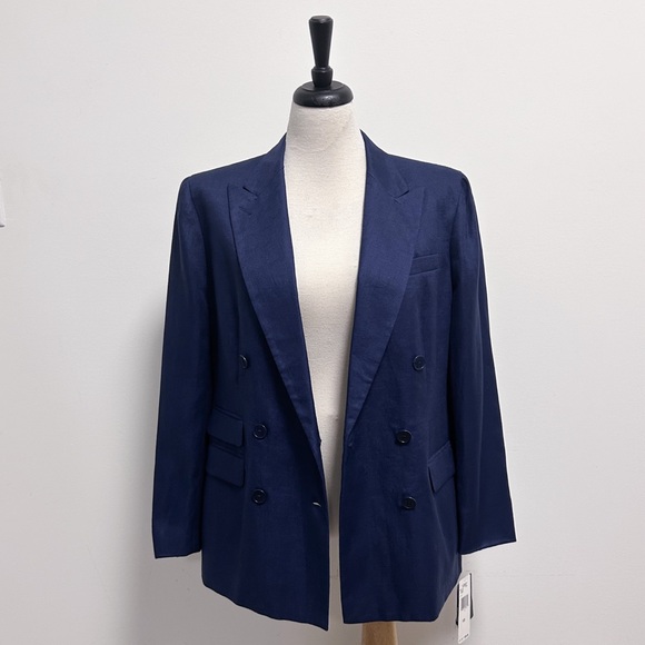 Lauren Ralph Lauren True Navy Blue Linen Double Breasted Provence Blazer 10 NWT - Picture 3 of 13